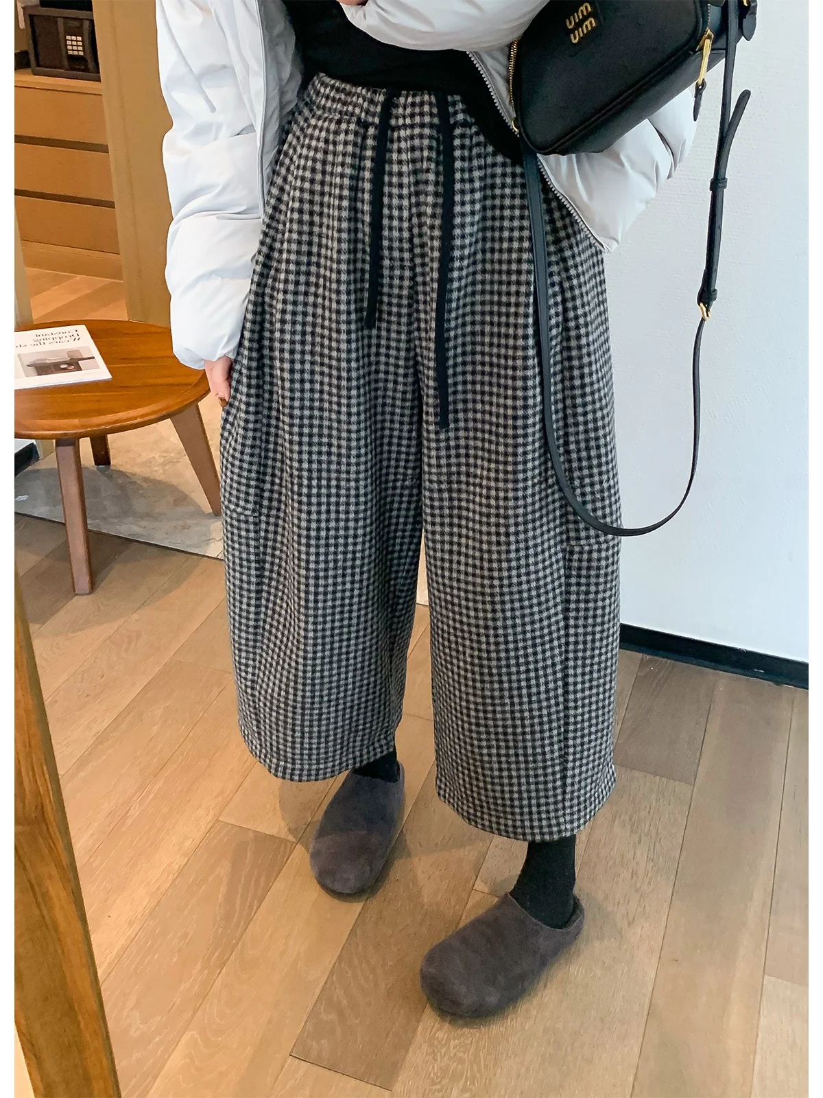 

Теплые женские брюки с высокой талией и широкими штанинами на флисовой подкладке, повседневные, зимние, новая модная коллекция, с клетчатым узором Love Devil Fi, для поездок на работу/учебу