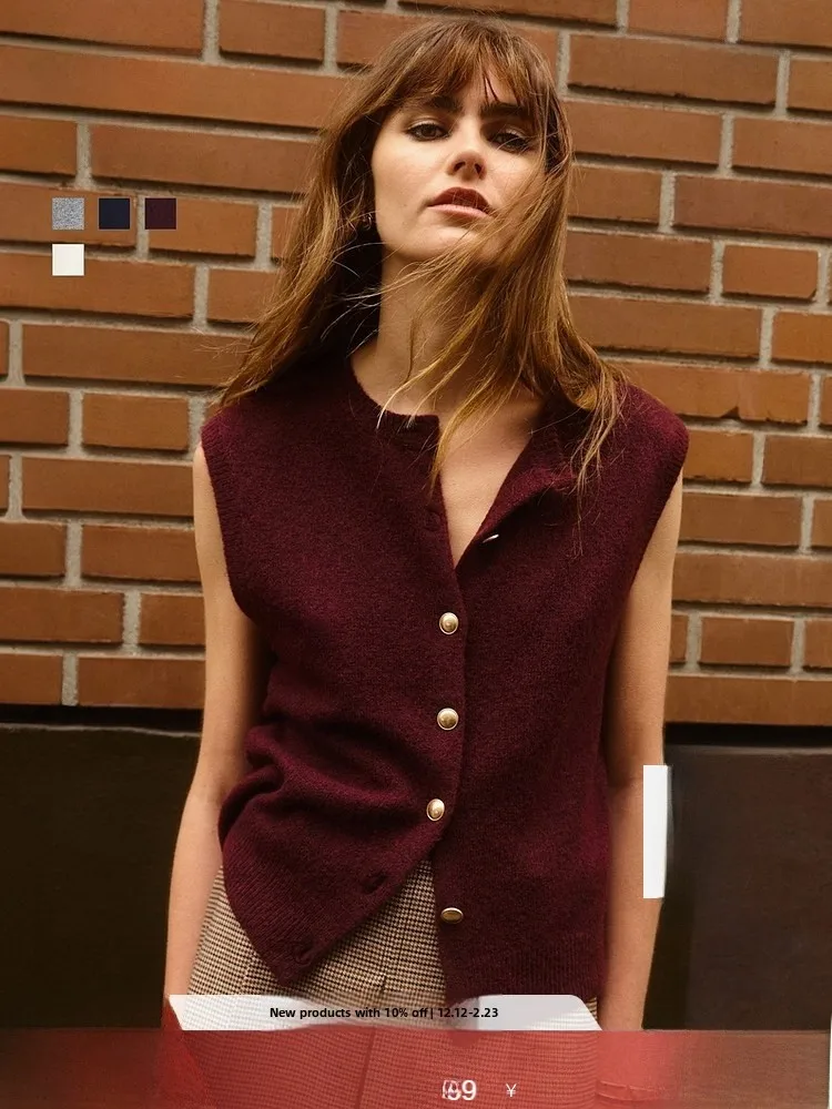 

H&M Women's Knitted Vest Spring Svel Single Button Commute Warm Casual Knit Vest 29580 Polyester Acrylic Wool Spandex