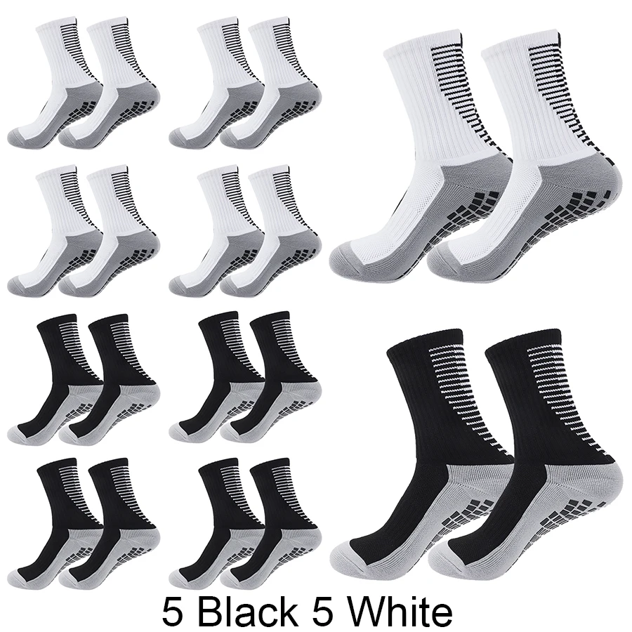 10 Pairs New Men Women Non-slip Silicone Bottom Soccer Socks Cushioned Breathable For Football Tennis Basketball Grip Socks