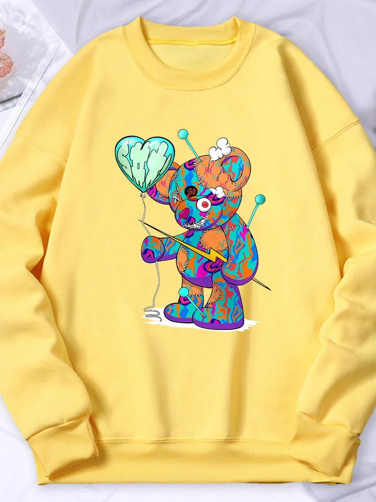 Puppet Bear With Balloon Printing Sweatshirt Womens Simple Soft Hoodie Street Warm Autumn Hoodies Fashion Casual Fleece Clothing