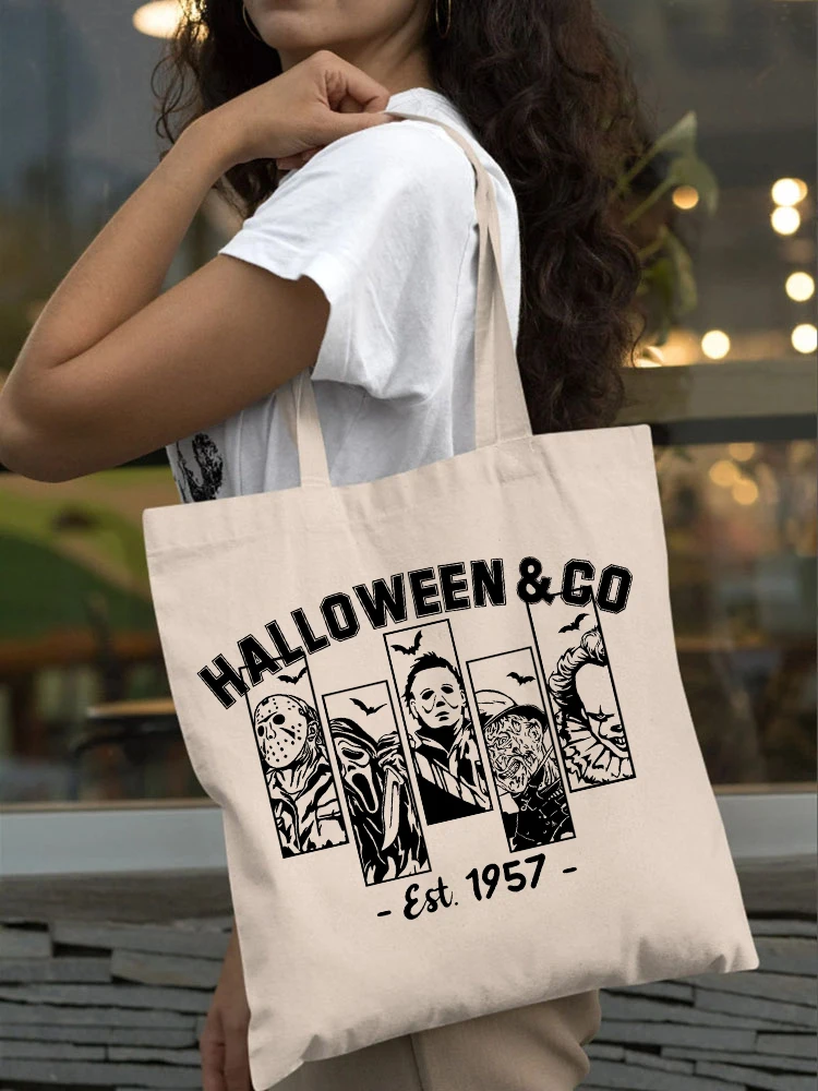 Halloween Horror Movie Killers SVG Tote Bags Halloween Horror Friends Svg Damskie torebki na zakupy Horror Movie Svg HandBags