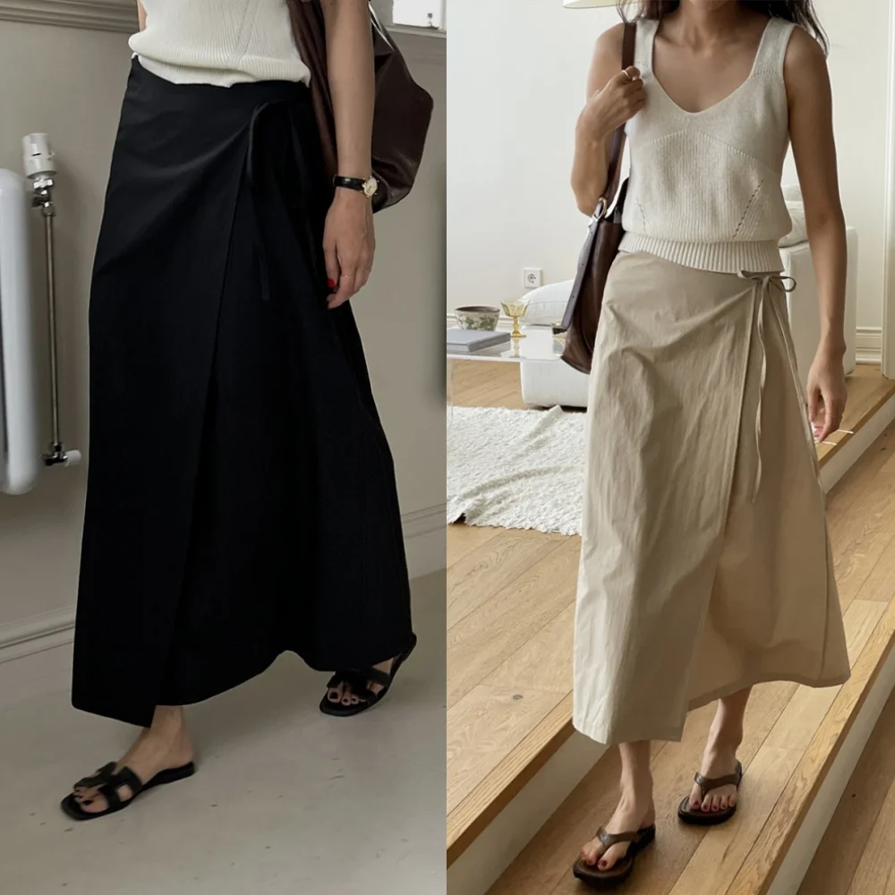 Elegant High Waist Long Side-Tie Slimming Midi Skirt for Women Vintage  Style Commute Casual High Waist Skirt