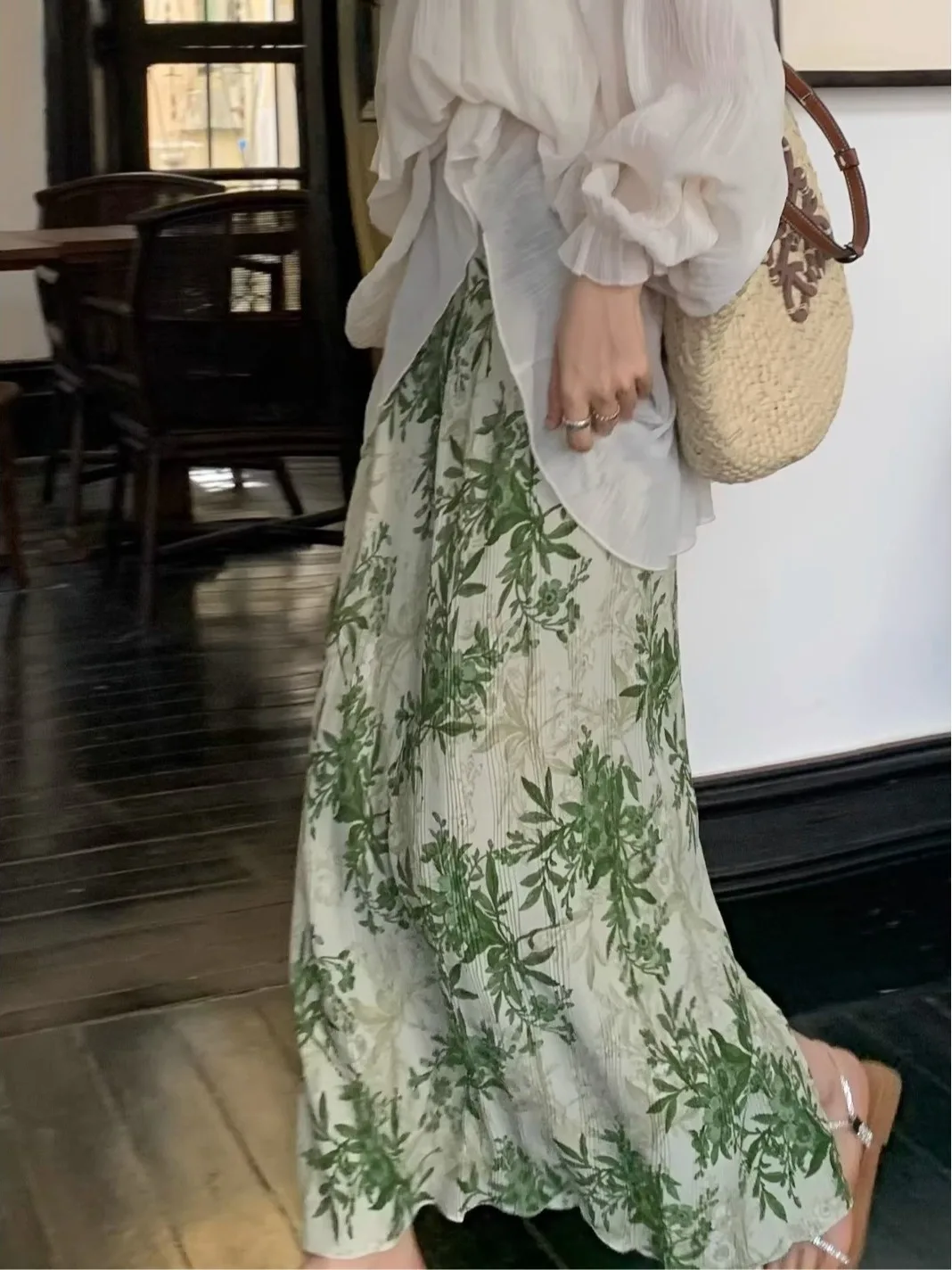 

Ретро-юбка лето 2026: высокая талия, принт, плиссировка, эффект стройности, длина до колена, дышащая, приятная к телу, полиэстер