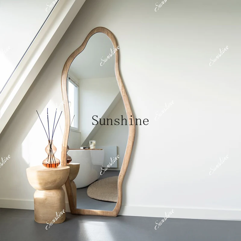 Living room log texture texture European-style home fitting mirror light luxury bedroom special-shaped full-body mirror  FT
