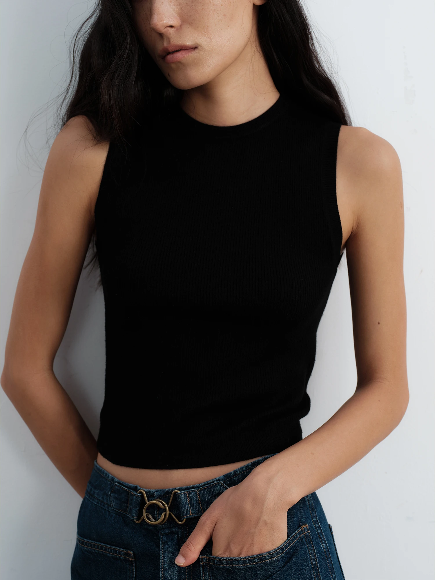 

TangFa Summer New Sle 6 Needle Wool Silk Knitted Vest Women Outerwear Slim Fit Pure Color T-irt Casual Commute