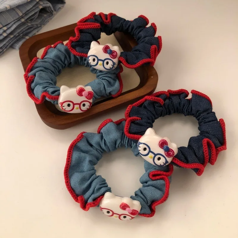 

Sanrio Hello Kitty ковбойский синий повязка на голову для тонкой кишки, высокоэластичный шнур для волос, резинка с низким хвостом, повязка на голову