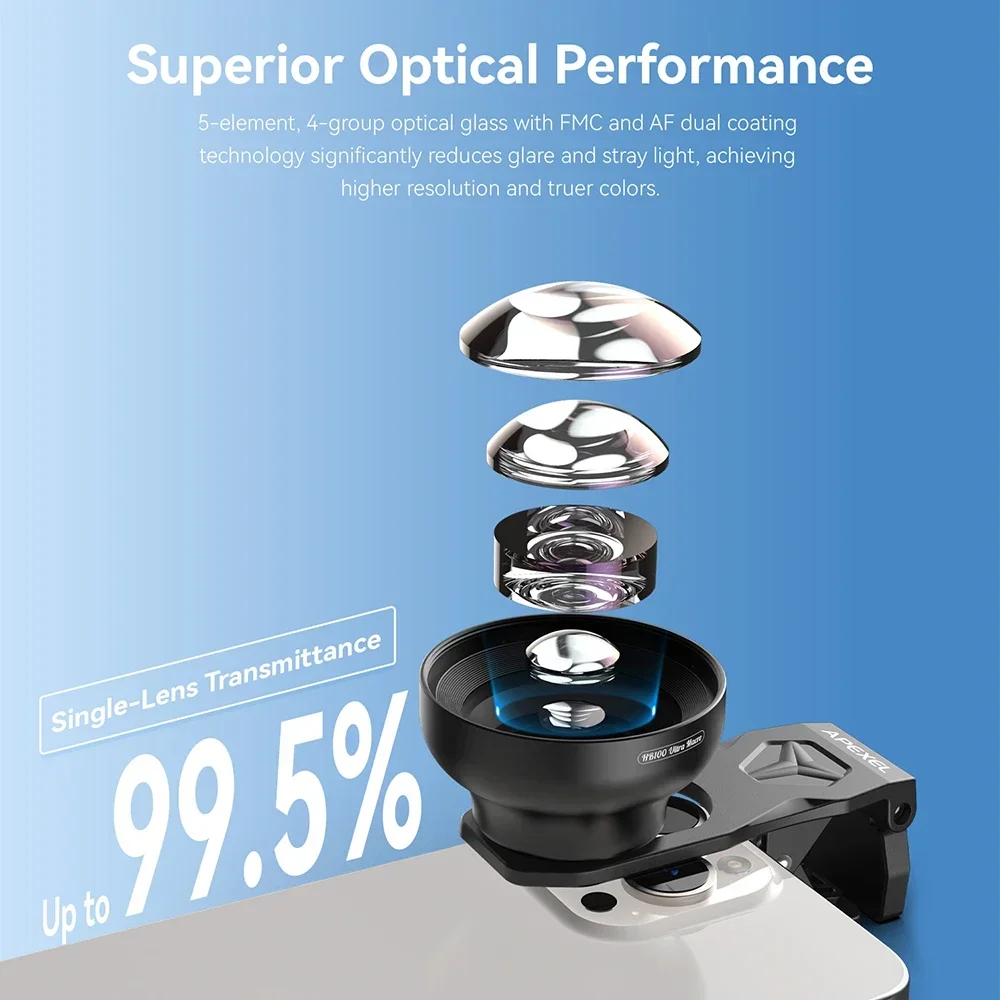 APEXEL 100 Ultra-Makro-Objektiv, verbesserte Version, Smartphone-Objektiv für iPhone 16 15 14 13 12 Pro, andere Telefone