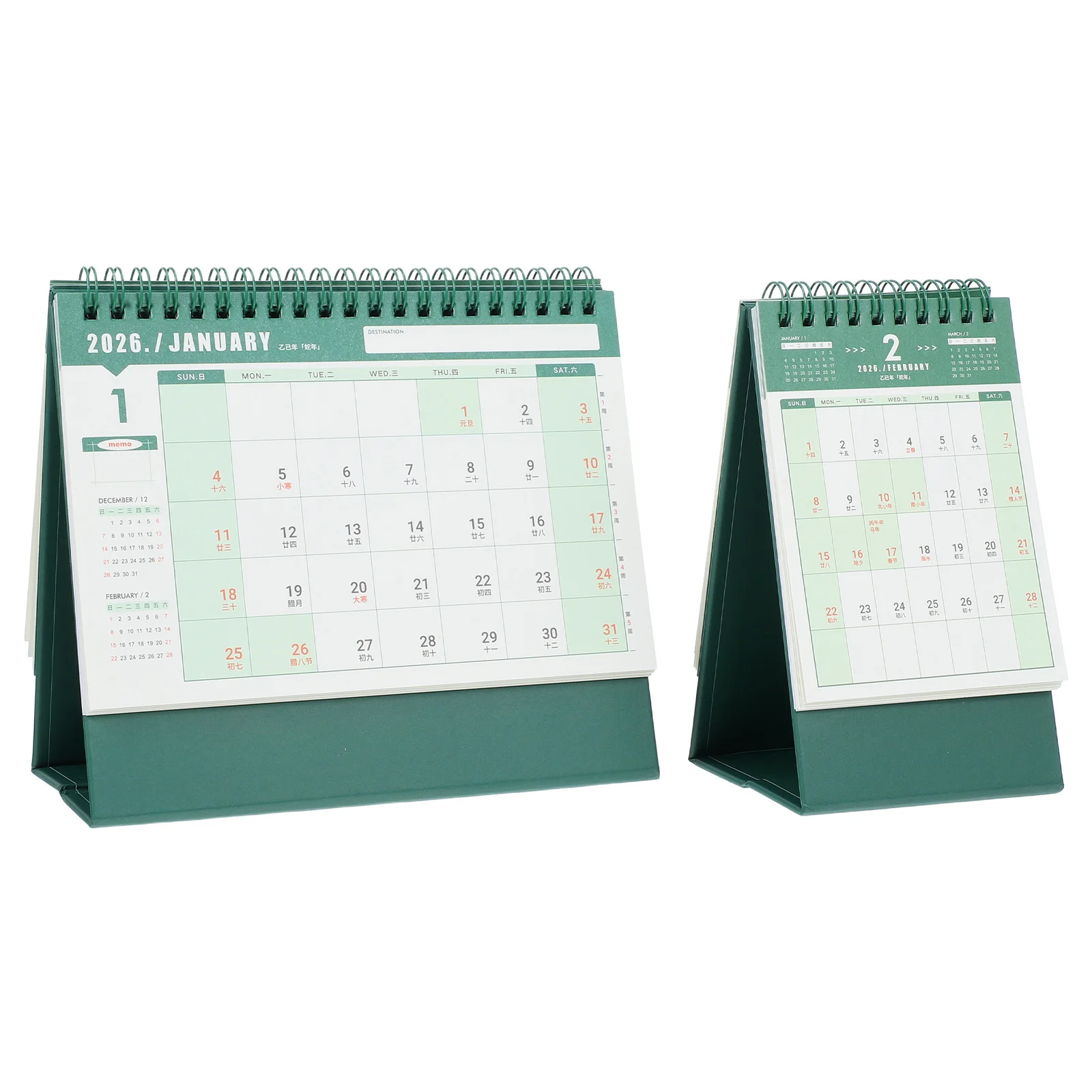 2pcs Desk 2026 Standing Flip Desktop Calendar Twin Wire Binding Daily Planner For Office Home Study Green 2026 Desktop Calendar