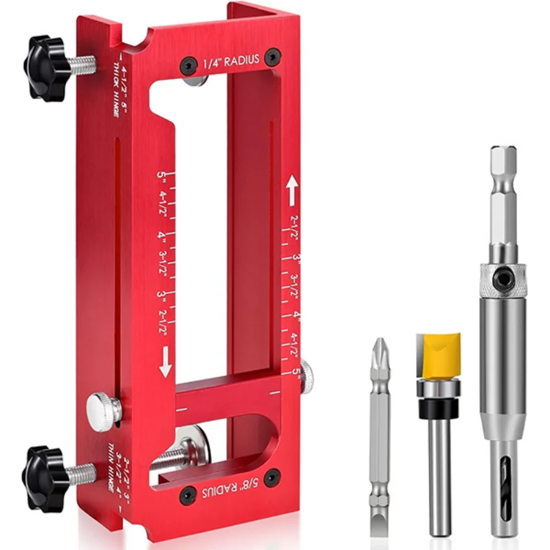 

Aluminum Alloy Door Hinge Jig Installation Kit Door Hinge Drilling Locator Template Woodworking Hole Guide Tool Set for Cabinet
