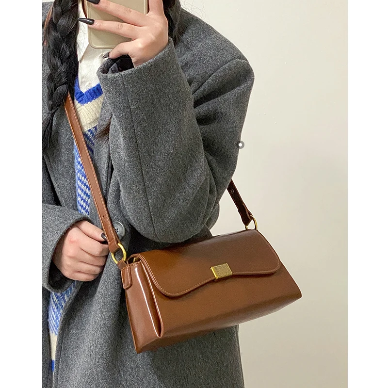 Vintage Women\'s Underarm Bag 2023 Autumn Winter PU Leather Lady Shoulder Crossbody Bags High Quality Female Handlebag