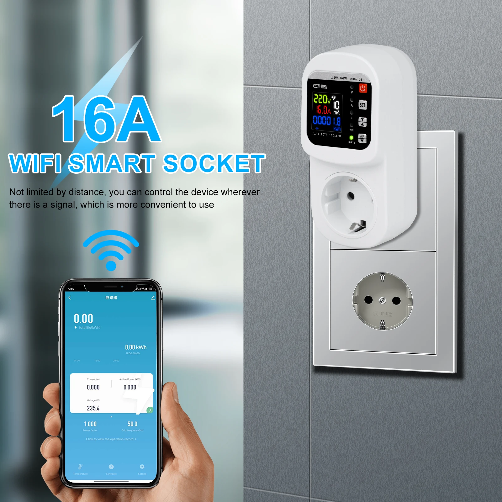 

16A WiFi Smart Socket Electricity Meter Adjustable Voltage Current Leakage Protector EU Plug Adjustable Current Protector Meter