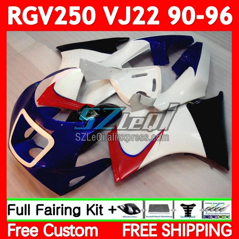 VJ22 For SUZUKI RGV250 SAPC RGV-250 90 91 92 93 94 95 White blue 96 67No.43 RGV 250 1990 1991 1992 1993 1994 1995 1996 Fairing