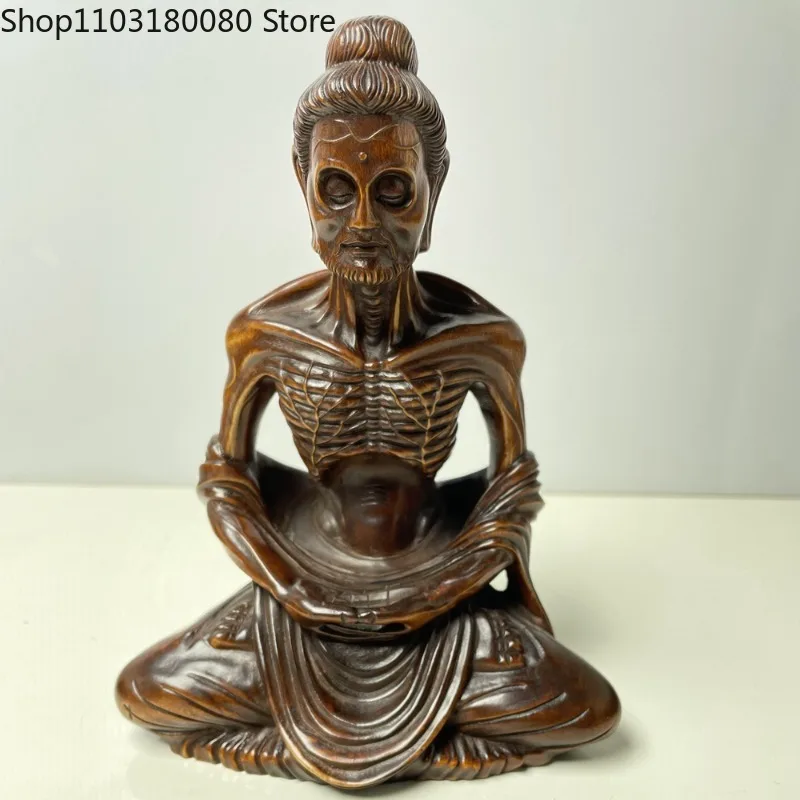 14cm Boxwood Wood Carved Skinny Arhat Monk Buddha Statue Chinese Wooden sculpture decor