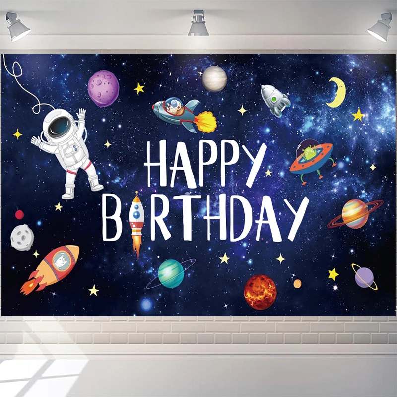 

Outer Space Photography Universe Planet Star Galaxy Astronaut Rocket Birthday Party Decoration Photo Background Props Banner