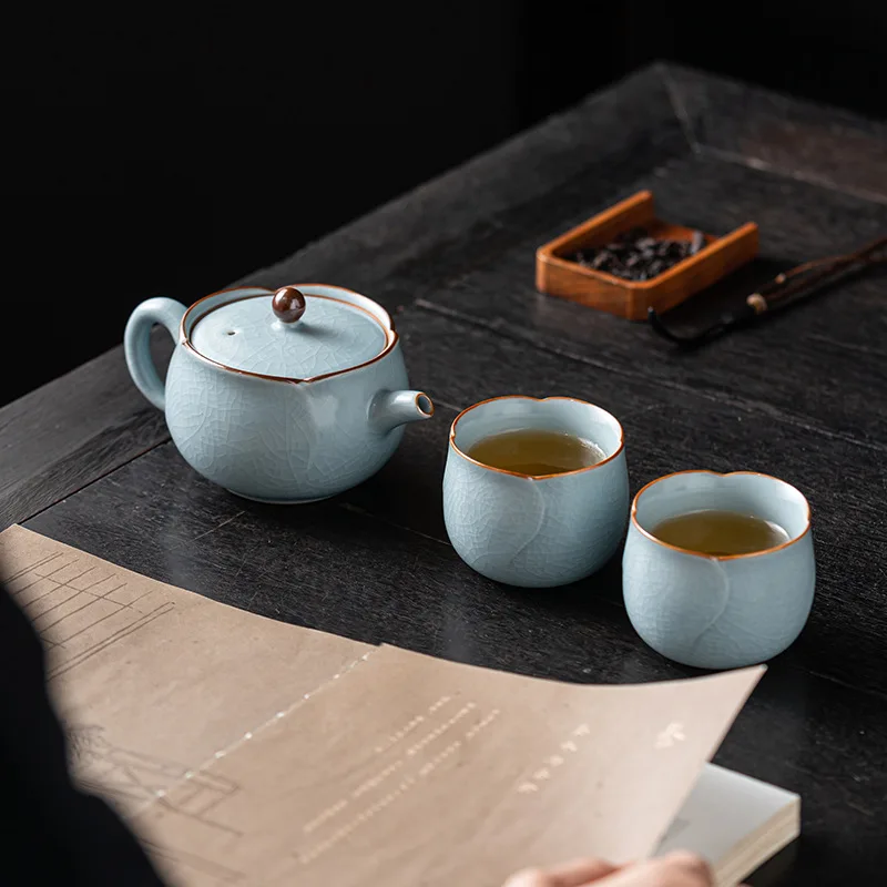 Tea Set 2025 New Kung Fu One Pot Two Cups Light Luxury High-End Ladies Ru Ware Chinese Ceramic Gift Box