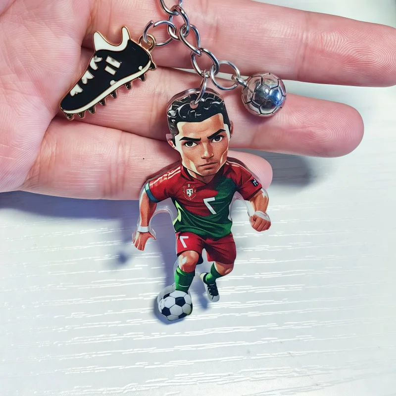 2D C Ronaldo Footballer Keychain, Flat Acrylic Soccer Star Theme Ornament Charms Hanging Decora for Car,Bags,Festive,Party Gifts