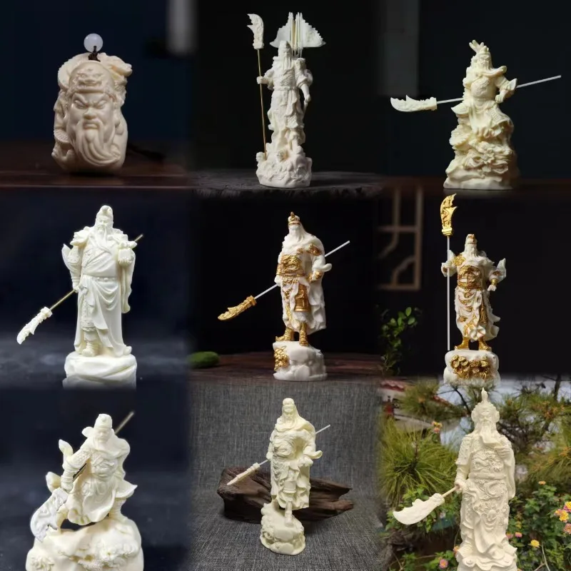 Exquisite Hand-Carved Ivory Nut Figurine of Guan Gong, God of Wealth Statue, Home Decor Feng Shui Wealth Guan Gong Ornament
