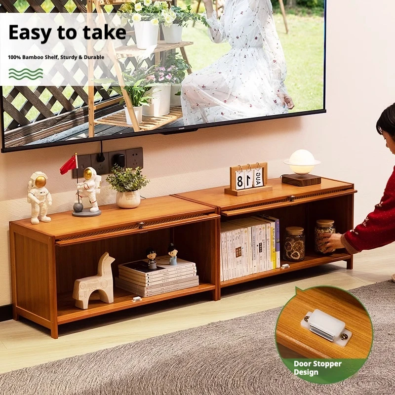 Custom Modern Luxury Wooden Bamboo TV Stand Cabinet With Storage Eco-Friendly Durable For Apartment Living Room