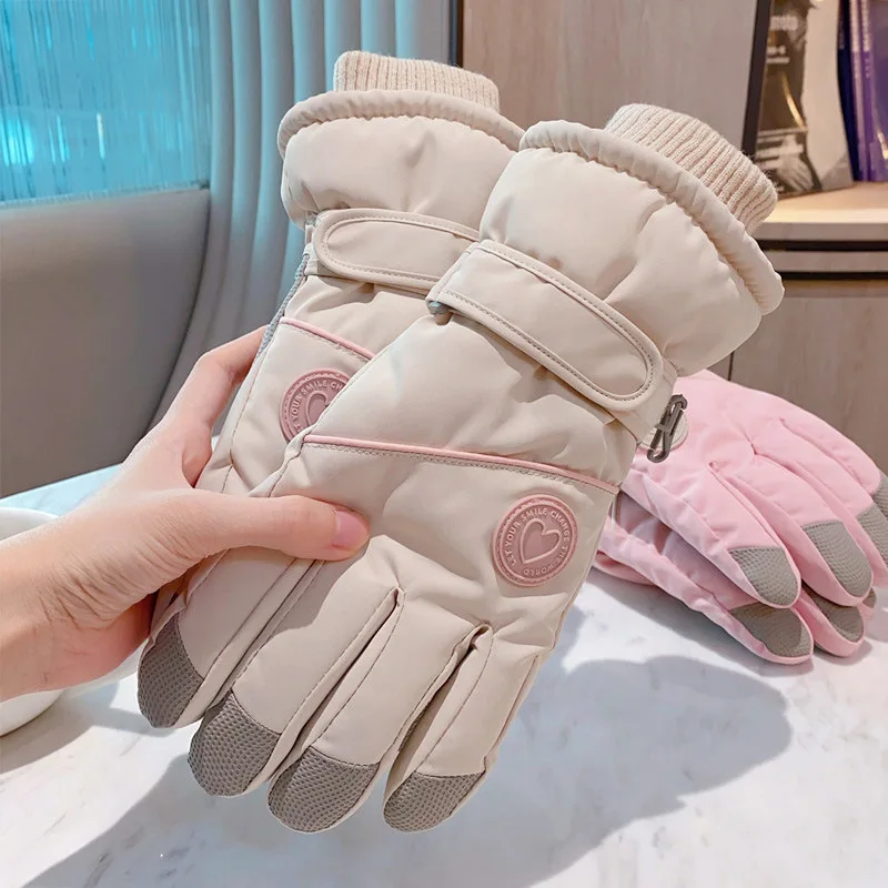 Women Winter Skiing Gloves 2026 New Fashion Fleece Lined Thick Warm Cold Resistant Touchscreen Electric Bike Riding Gloves