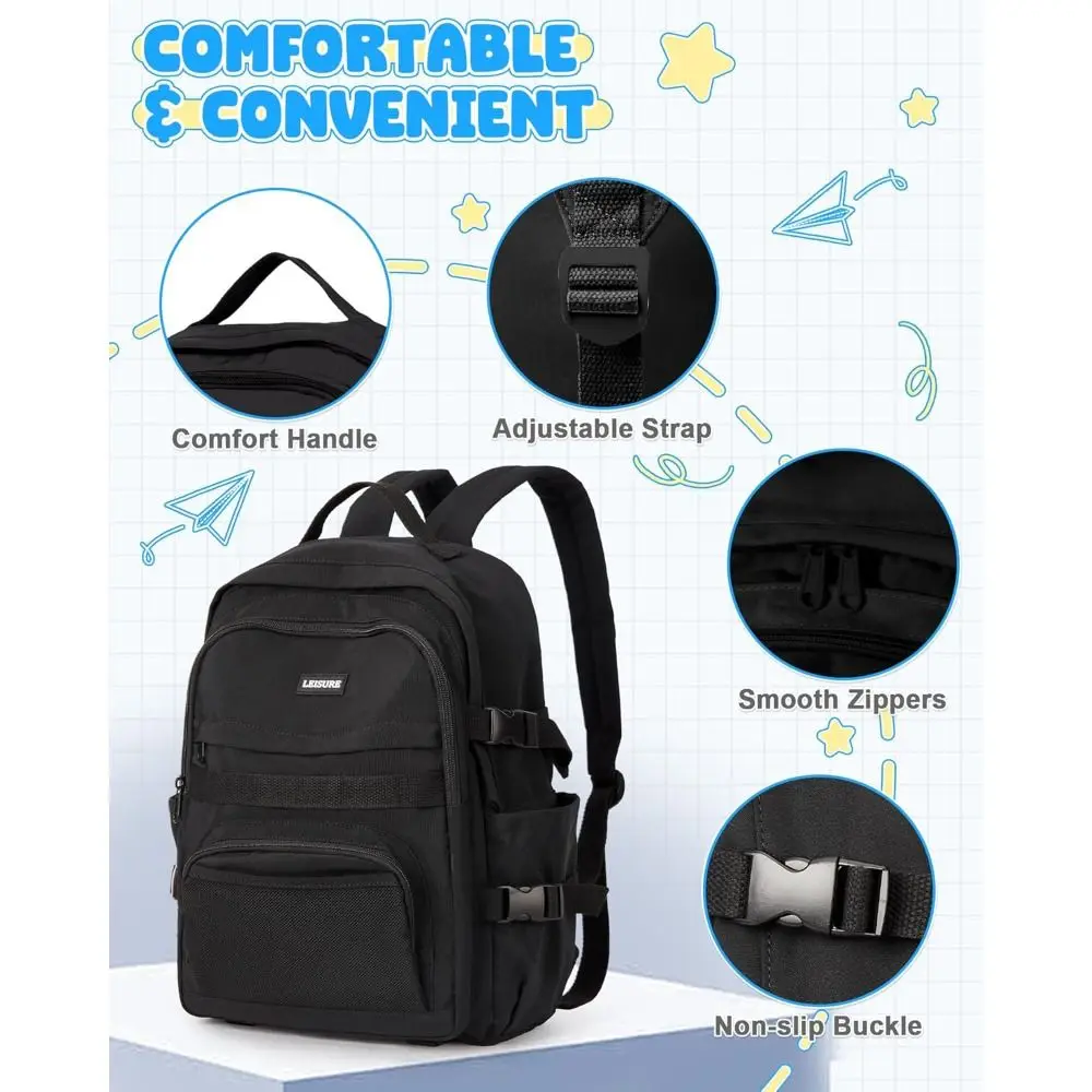 

New Large-capacity School Backpack Cute Design Multi-pocket Shoulders Bag Durable Water-resistant Middle School Bag