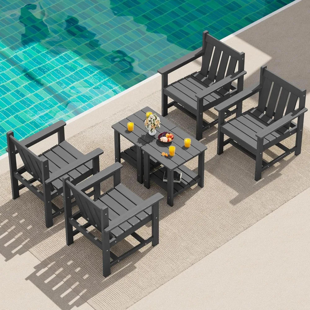 

Patio Furniture Set, HDPE Material All Weather Use Adirondack Chair Set with Side Table for Balcony, Customized