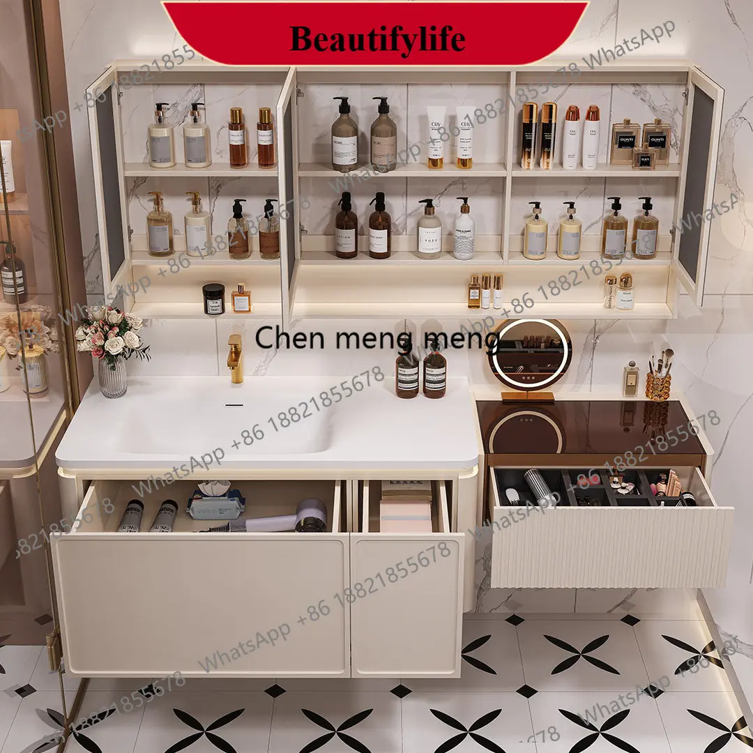 

z183 Brown Corian integrated basin light luxury hanging rubber wood paint smart