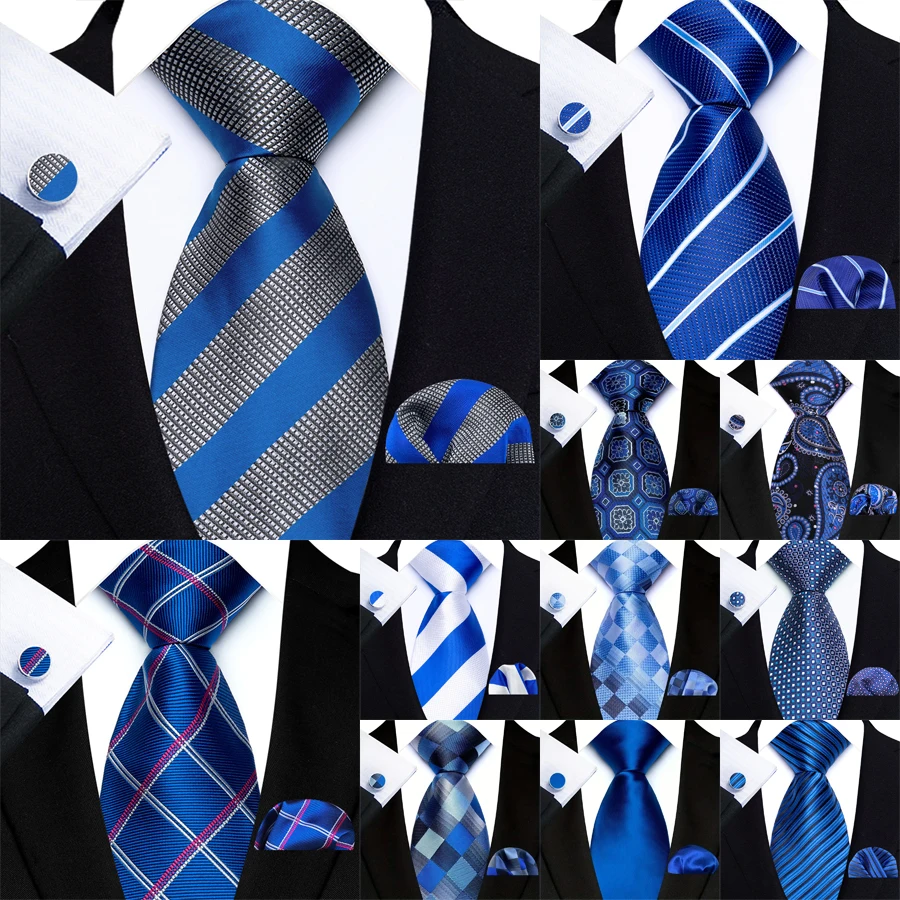 Mode Marineblau Königsblau Männer Krawatte Einstecktuch Manschettenknöpfe Set Jacquard Blaugrün Cyan Türkis 8CM Krawatte für Männer Hochzeit Business Party