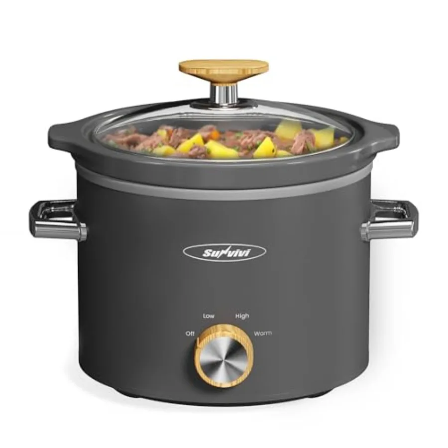 

Small Slow Cooker with Removable Ceramic Pot Food Warmer with 3 Heating Settings and Dishwasher Safe Glass Lid