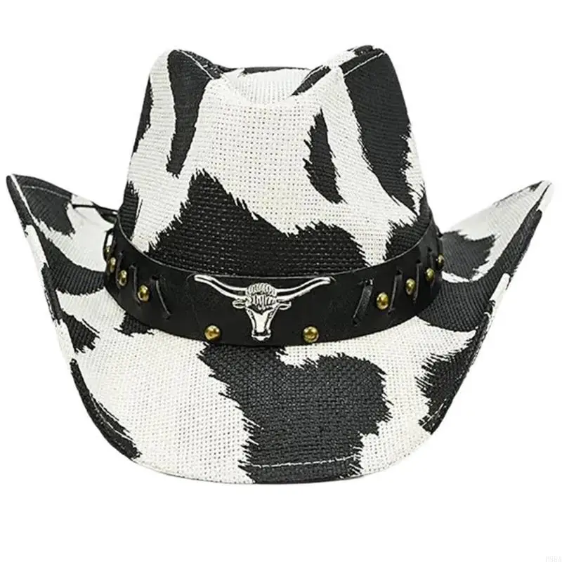 

P88A Comfortable Hat Unisex White and Black Pattern Hat for Women Costume Accessories