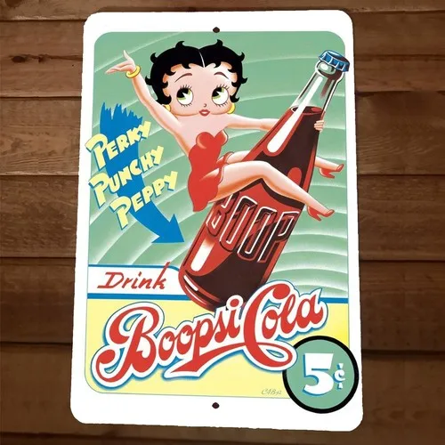 Placa de Metal Decorativa Perky Punchy Peppy Boopsi Cola
