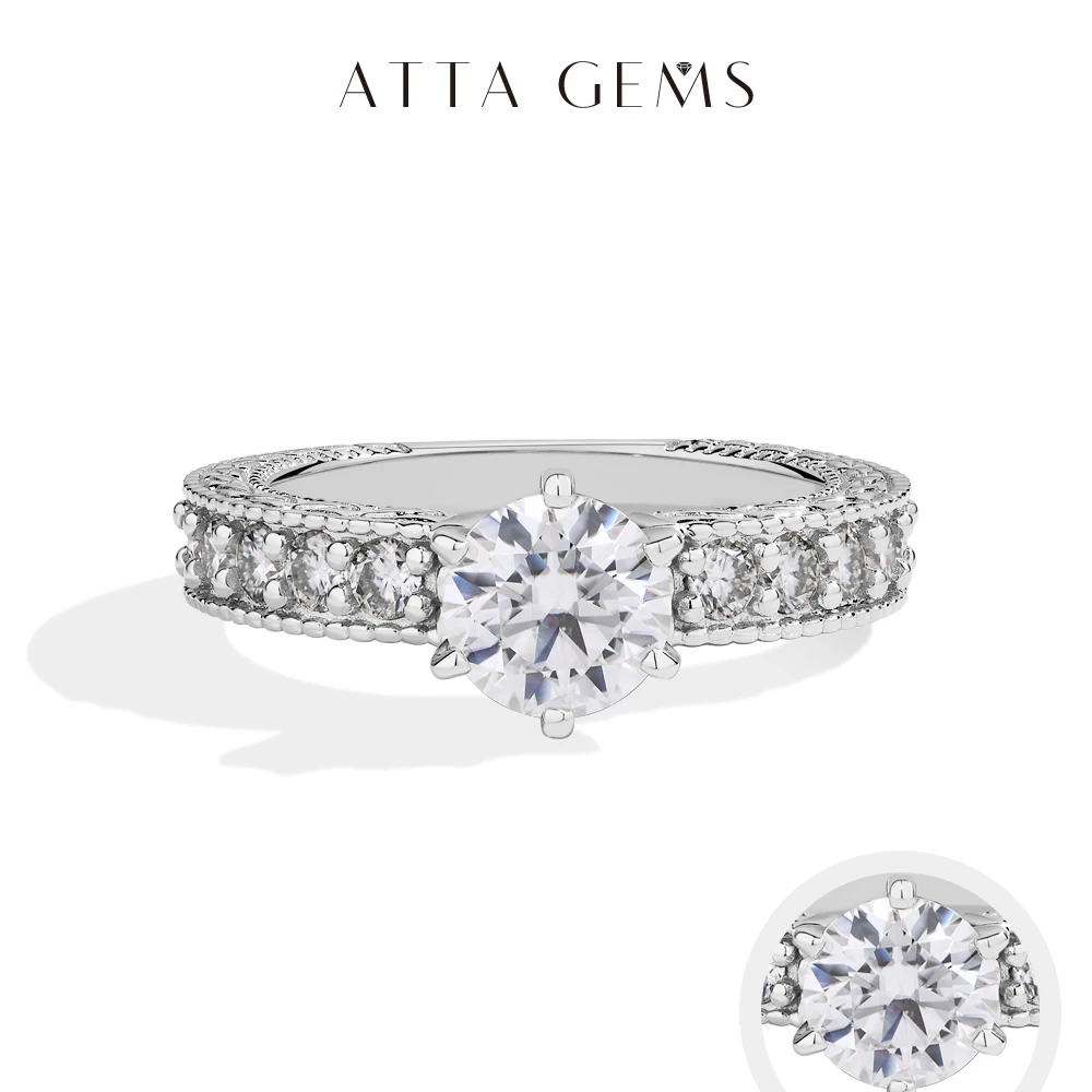 

ATTAGEMS Classic Full Moissanite Ring D VVS1 Round Cut 1.2ct S925 Sterling Silver Six-claw Wedding Rings For Women Fine Jewelry