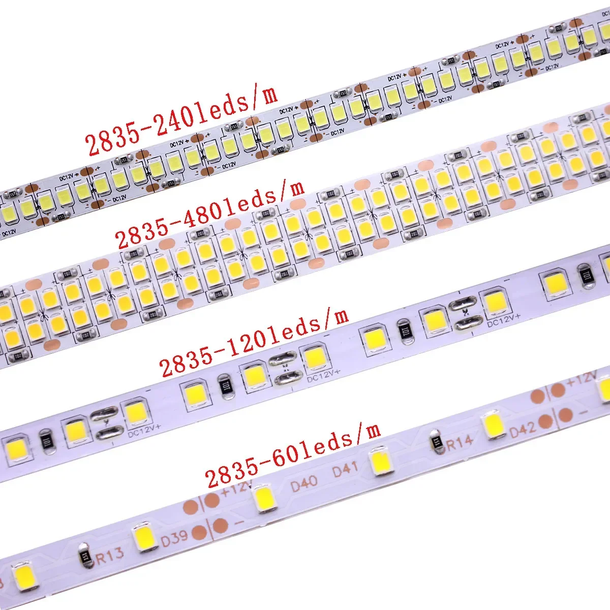 5M 60 120 240 480Leds M LED Strip 2835 SMD DC12V High Bright Flexible LED Rope Ribbon Tape Light Warm White / Cold White