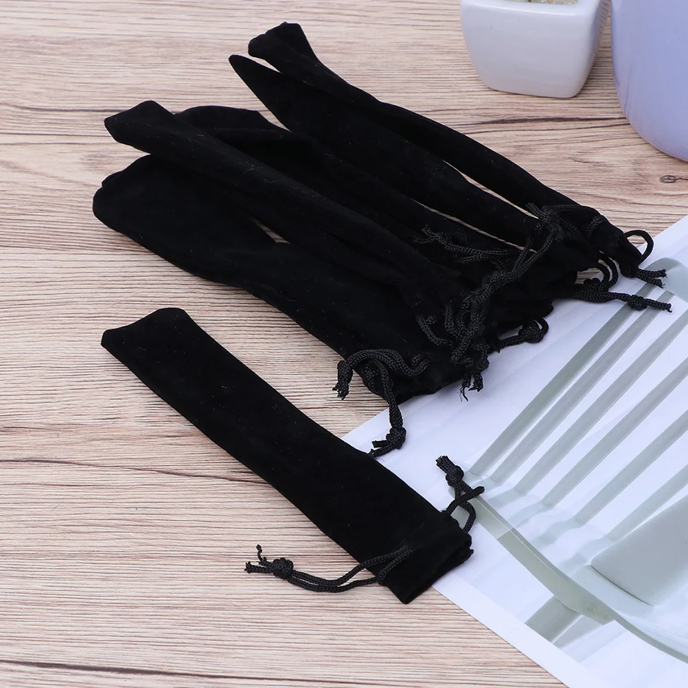 

5Pcs Drawstring Pen Pouch Flannelette Pencil Sleeve Single Pen Bag Gift Organizer Storage Case for Stationery Lovers Black