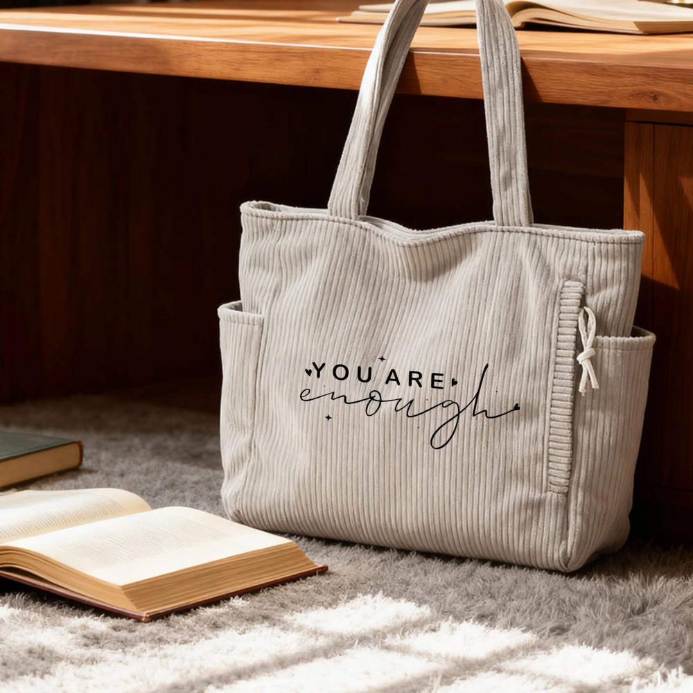 

Women's Corduroy Tote Bag, Inspirational Large Shoulder Bag,Motivational Daily Handbag for Work,School & Shopping,Gift for Women