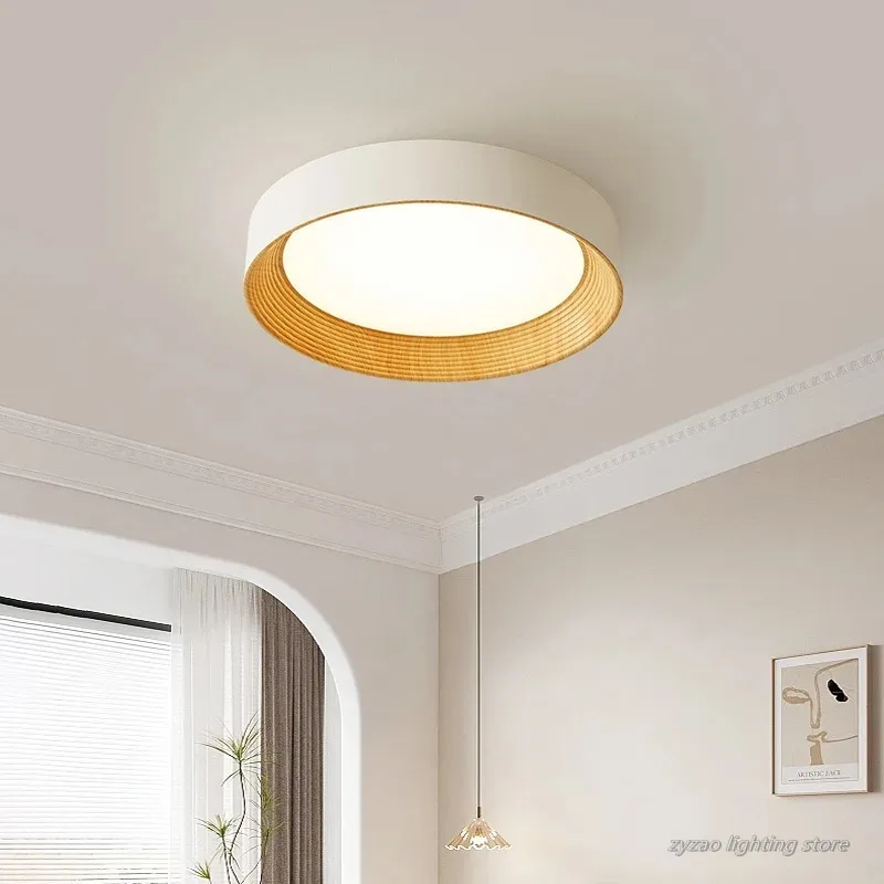 Nordic Round Wood Grain Texture LED Ceiling Lamp Chandelier Living Room Dining Room Balcony Bedroom Lamp Home Decor Lighting