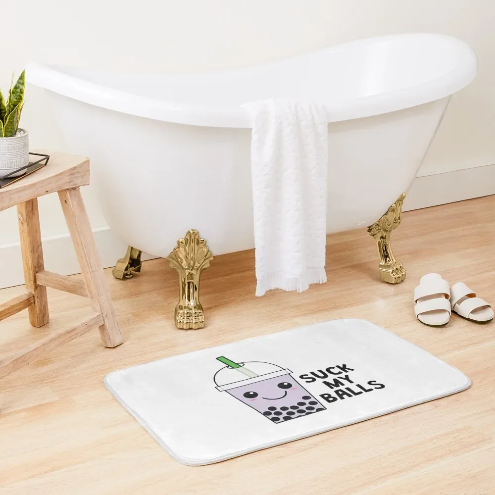 

Boba and Bubble Tea; Kawaii; Suck My (Tapioca) Balls Bath Mat Carpet In The Bathroom Carpet For Home Entrance Mat