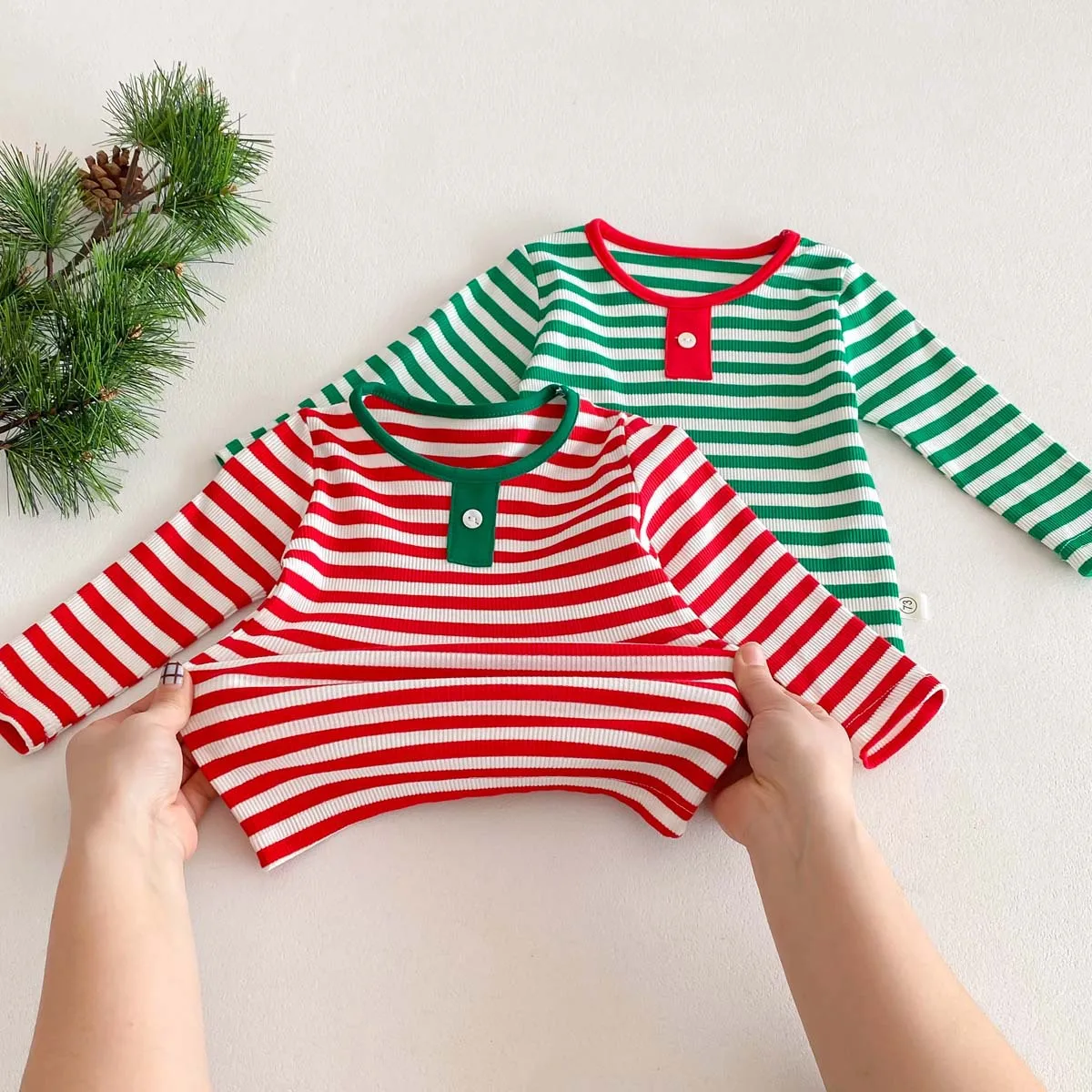 Christmas 2024 Baby Girls Pajamas Autumn Winter Striped Long Sleeve Two Piece Bottom Shirt Set For Girls Toddler Girl Sleepwears