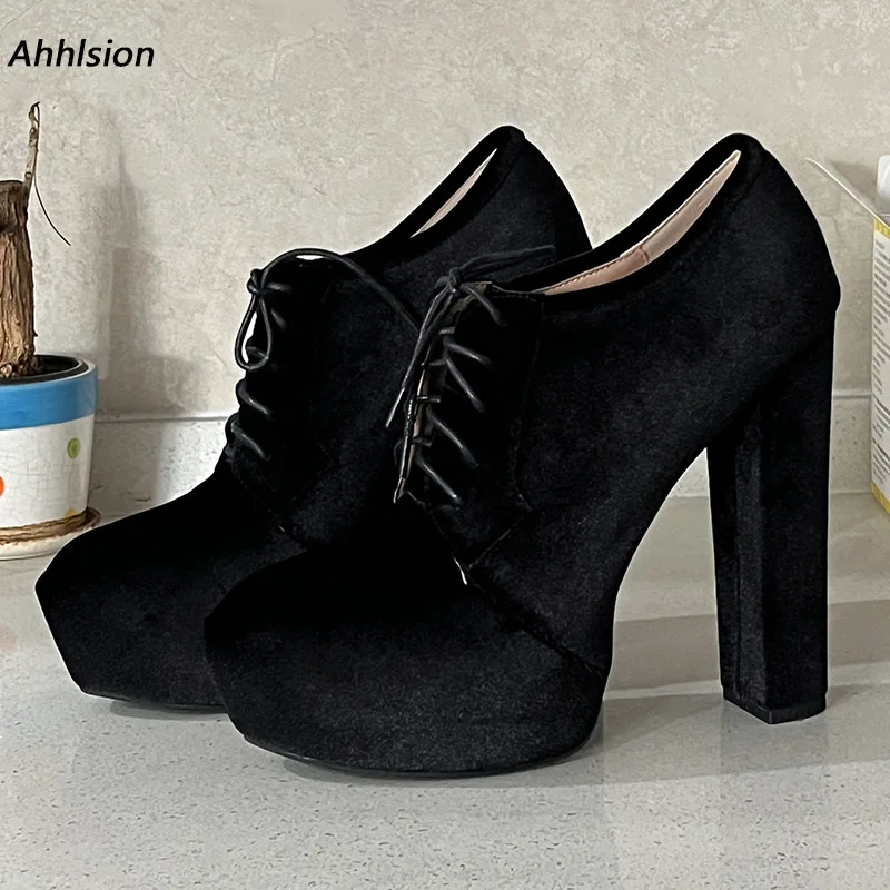 

Ahhlsion/Новое поступление, женские весенние туфли-лодочки, туфли-лодочки Pleuch Block на высоком каблуке с круглым носком, довольно черные вечерние туфли, женские размеры США 5-20