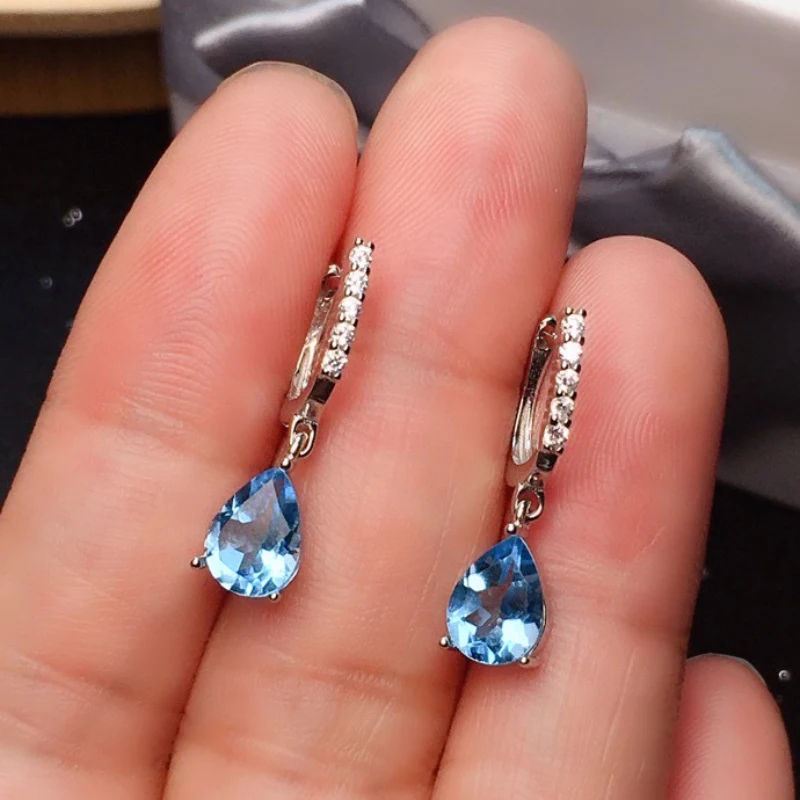 Silver inlaid classic water drop sapphire ear buckle fashion exquisite simple engagement crystal earrings for women jewelry