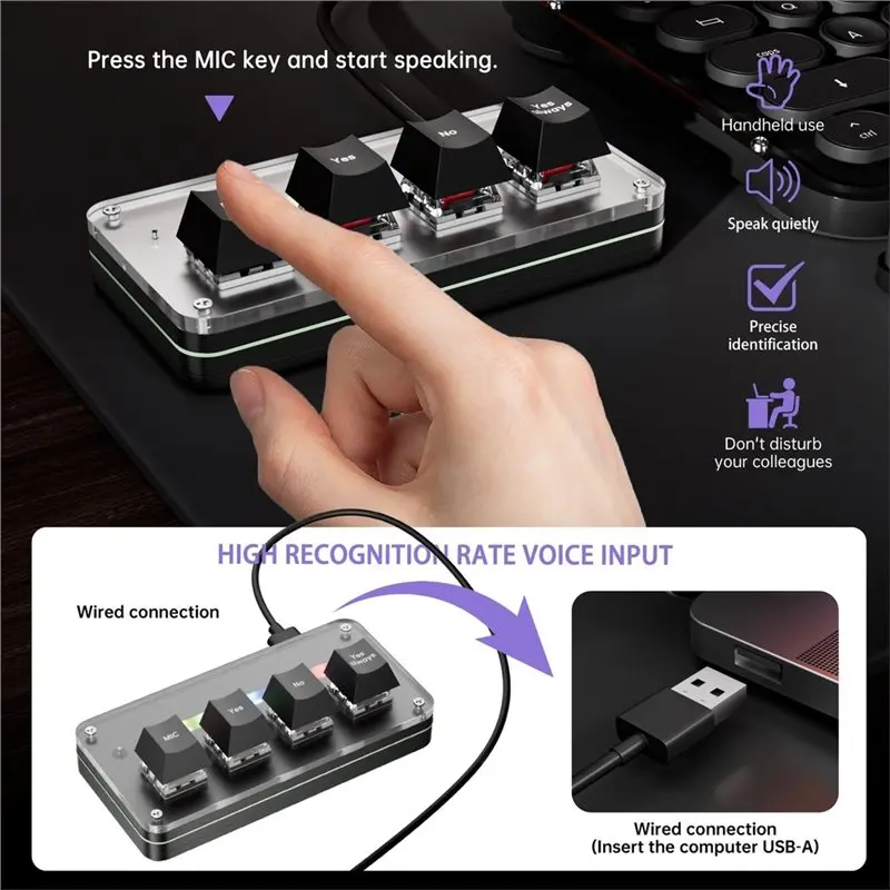 Wired Voice Input Keyboard 4 Key Customize Macro Knob Copy Paste Shortcut Key Vibecoding Keyboard