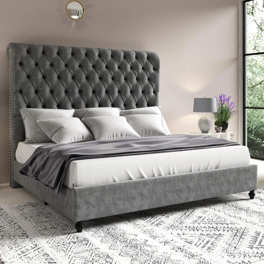 Queen Size Bed Frame with Headboard, 60