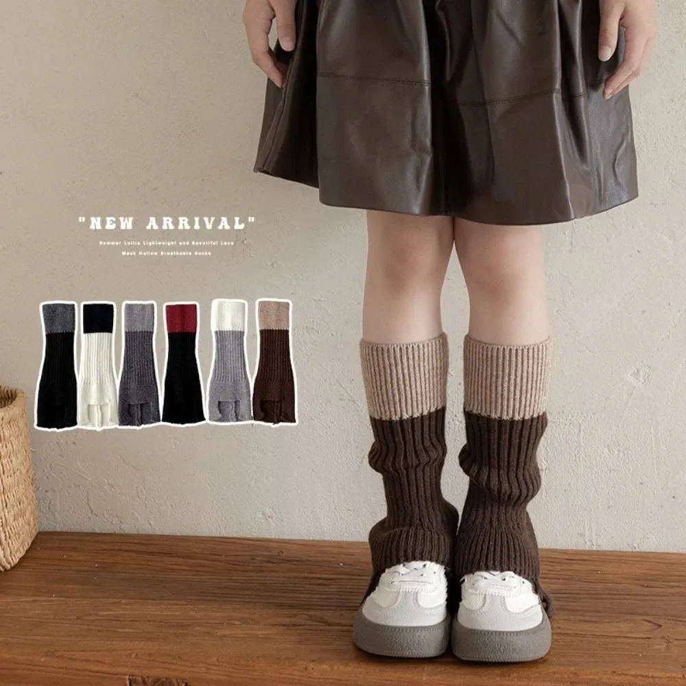 

Cute Harajuku Children's Leg Warmers Japanese Style Sweet Lolita Knitted Socks Kawaii Color Blocking Kids Long Socks Winter