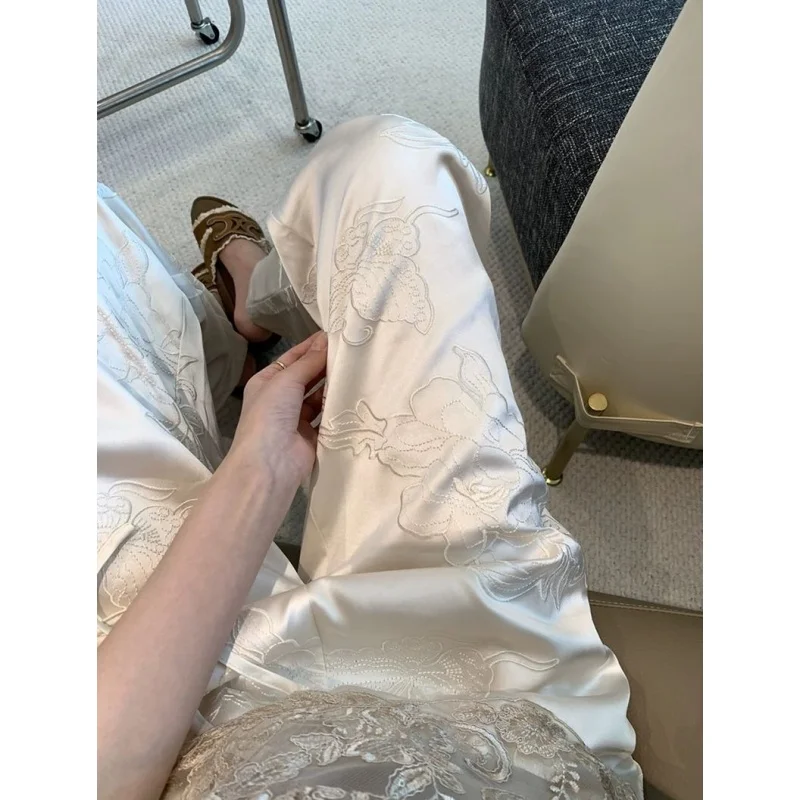 

Large Size 300 Pou New Chinese Sle Embroidered Casual Pants Men's Loose Dstring Straight Leg Spring Summer Trousers