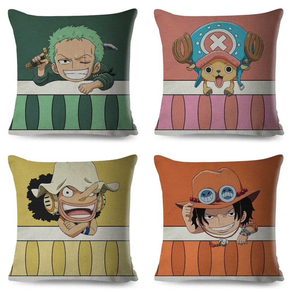 One Piece Luffy Fronha Dos Desenhos Animados, Japão Anime Fronha, Capa de Almofada de Poliéster para Sofá, Casa, Carro, Decoração do Quarto das Crianças