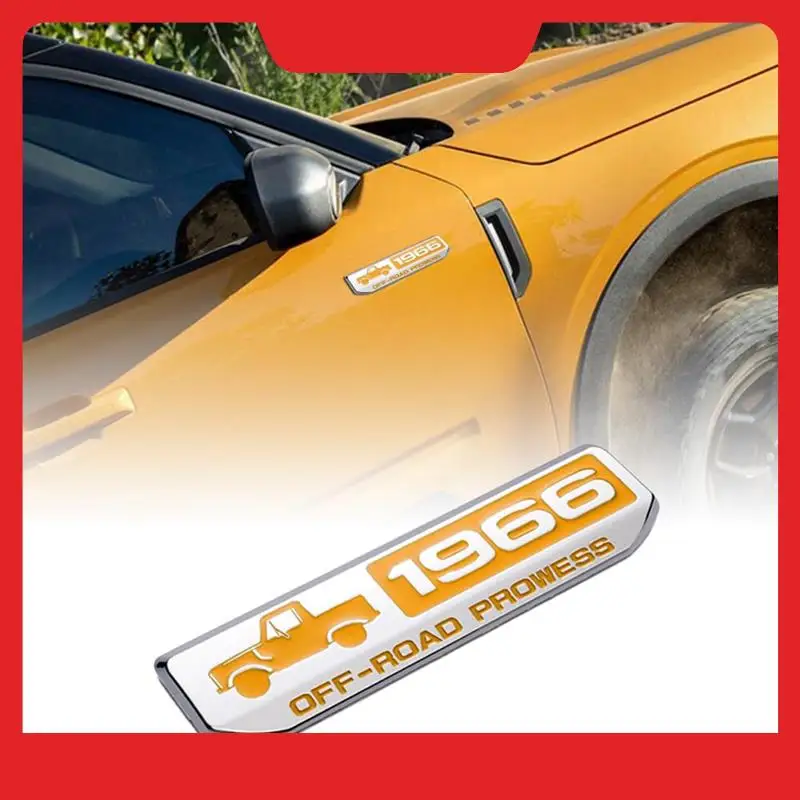 

1 PCS Off-Road 1966 Badge Emblem, Classic Metal 3D Emblem Overlay Decals Stickers For Rear And Sides Door,Yellow