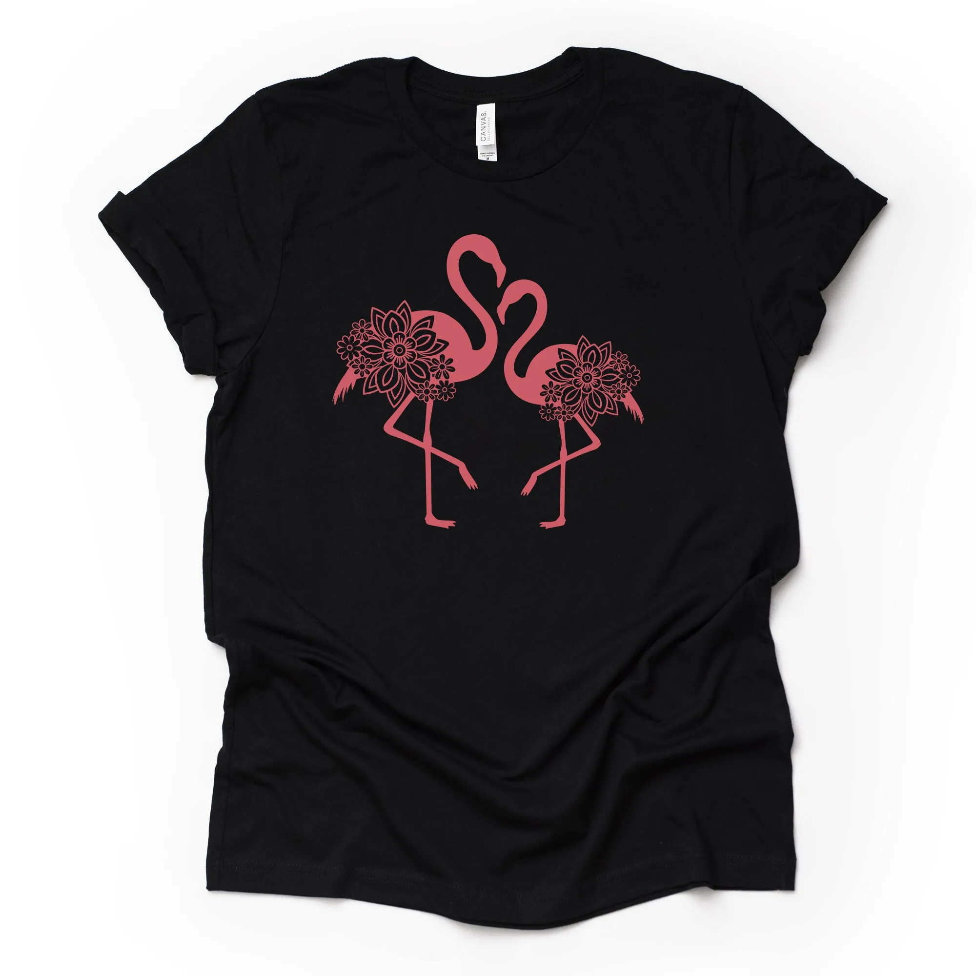 Zentangle Flamingo Two Cute Mandalas Design On Premium Bella Canvas Unisex Shirt 3 Color Choices Plus Sizes Available