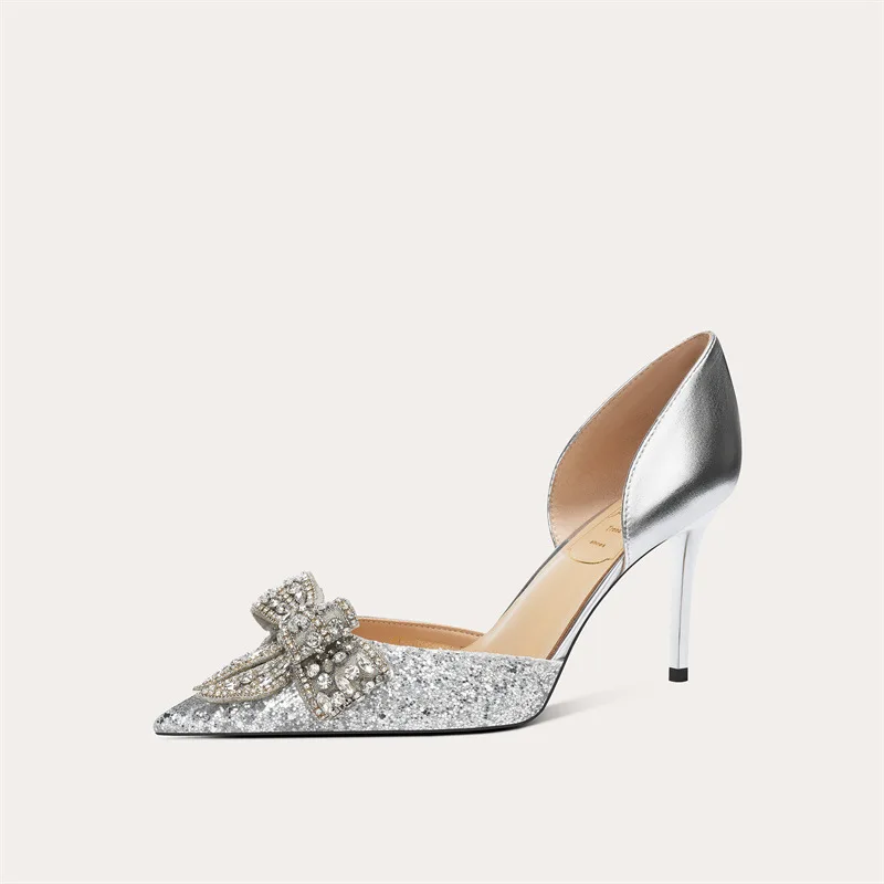 

2026 New Women Shoes Exquisite Rhinestone Bow High Heels for Woman Luxury Banquet Wedding Shoes Designer Shoes Zapatos De Mujer