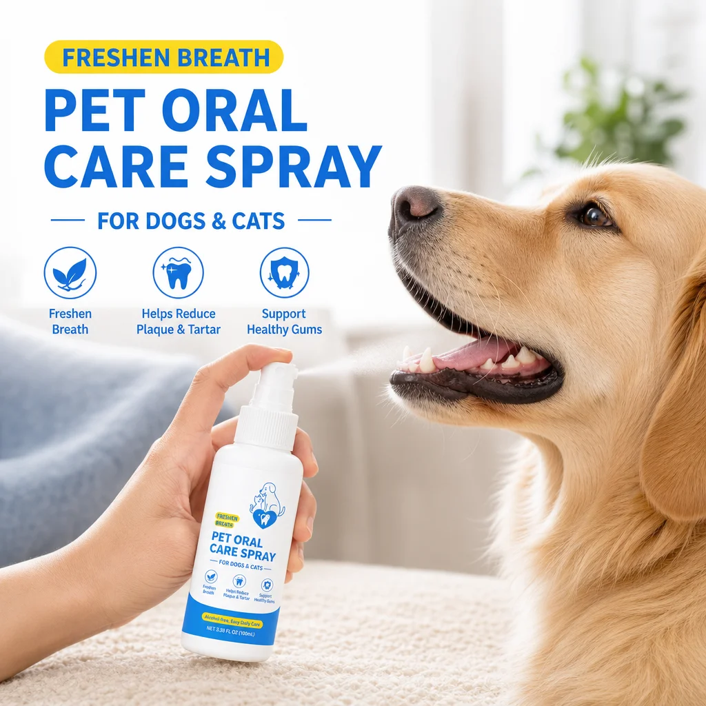 Pet Oral Care Spray Pet Teeth Stain Clean Reduce Plaque Tartar Freshen Breath Promote Pet Oral Health Dog Cat Dental Care Spray