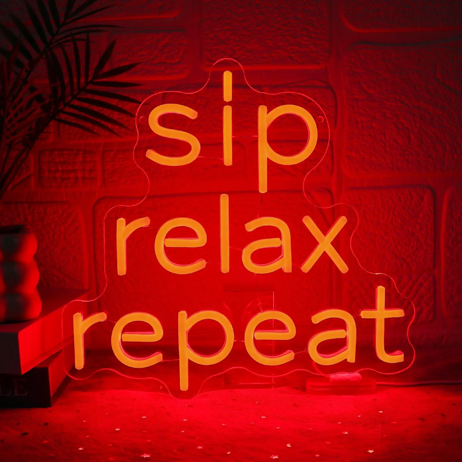 Sip Relax Repeat Neon Sign for Wall Decor Dimmable Sign for Home Bar Wine Cellar Cafe Kitchen Pub Dining Room Shop Party Decor