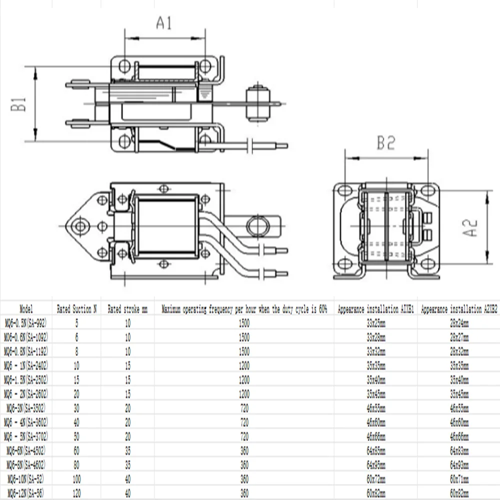 MQ6-0.5N~12N AC Solenoid Electromagnet 10-40mm Stroke Industrial Pull Type Coil - view 2